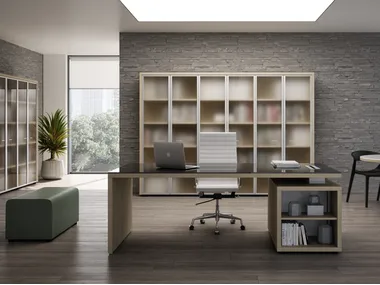 BRERA - Rectangular glass office desk with shelves _ CUF Milano